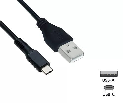 USB Typ C auf A Ladekabel, USB Typ C auf A Stecker, 5V, 3A, OD: 4,5mm, schwarz, DINIC Box mit Euroloch, 1m